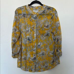 Liz Claiborne Sheer Button Down Blouse Yellow Floral Size Large PL